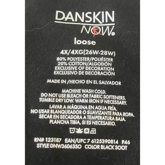 DANSKIN NOW LOOSE SHORT SLV V-NECK T-SHIRT, WOMENS, 4X(26W-28W), BLACK - Picture 9 of 11